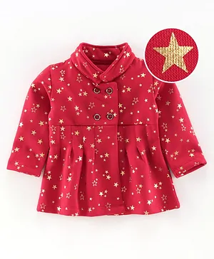 Babyoye 100% Cotton Full Sleeves Jacket Star Print - Red