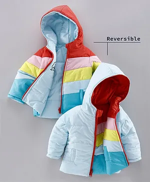 Babyoye Reversible Hooded Padded Jacket Embroidered - Light Blue