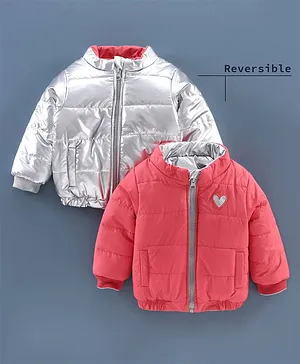 Babyoye Full Sleeves Reversible Jacket - Peach Silver
