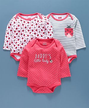 Babyhug 100% Cotton Short Sleeves Onesie Pack of 3 - Pink - 9-12m Pink