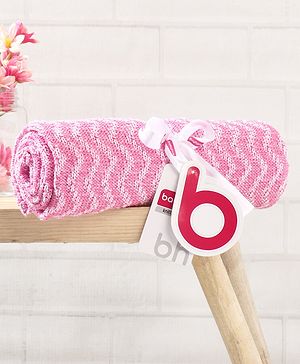Babyhug Premium Knitted Cotton All Season Chevron Blanket - Pink - L 90 x B 70 cm Pink