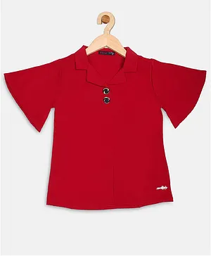 Ziama Half Sleeves Solid Collared Top - Red