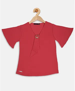 Ziama Flared Half Sleeves Solid Top - Red
