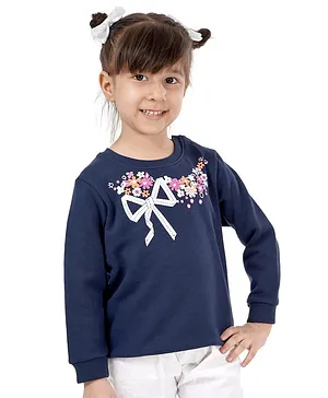 Babyoye FullSleeves Brushed Fleece Sweatshirt Floral Print - Navy Blue
