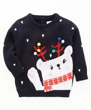Babyoye Full Sleeves Sweater Polar Bear Design - Navy Blue