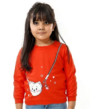 Babyoye Full Sleeves Reversible Sweatshirt Kitty Print - Orange White