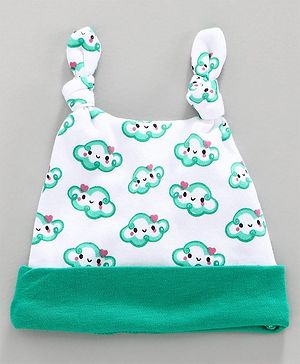Babyhug 100% Cotton Cap Cloud Print Green  - Diameter 9 cm