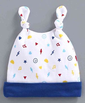 Babyhug 100% Cotton Cap Multi Print White - Diameter 11 cm - 0-3m White