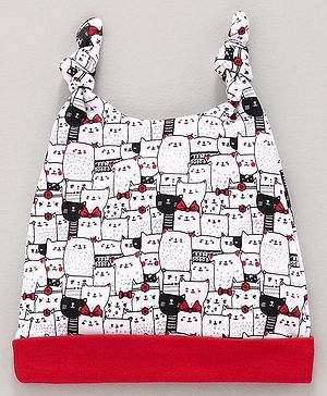 Babyhug Cap Kitten Print Red -  Diameter 10 cm