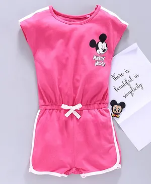 Fox Baby Short Sleeves Jumpsuit Mickey Mouse Print - Fuchsia