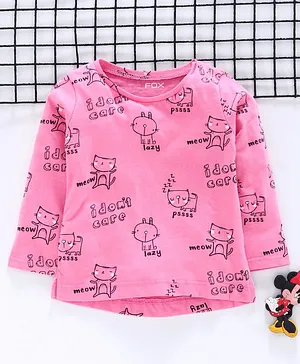 Fox Baby Full Sleeves Tee Kitty Print -Pink