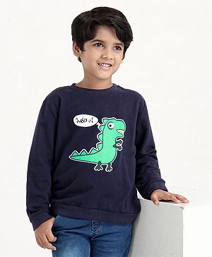 Kookie Kids Full Sleeves Sweatshirt Dino Print - Navy Blue