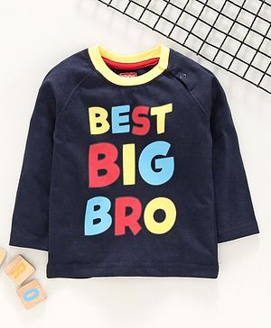 Babyhug Full Sleeves Tee Best Big Bro Print - Navy Blue
