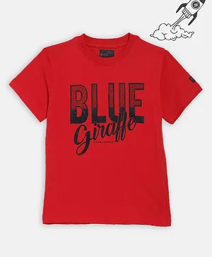Blue Giraffe Half Sleeves Solid T-Shirt - Red