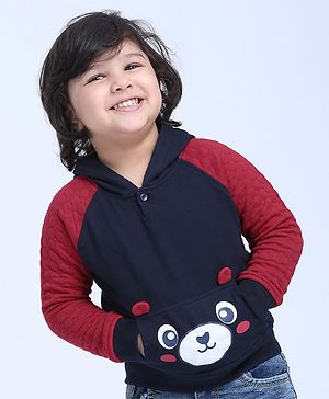 Babyoye Full Sleeves Hooded Sweatshirt Animal Print - Navy Blue Red