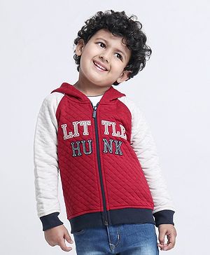 Babyoye Cotton Blend Raglan Sleeves Hooded Sweat Jacket Little Hunk Patch - Red Light Grey