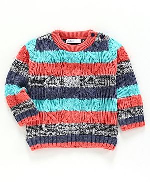 Babyoye Full Sleeves Striped Sweater - Red Blue