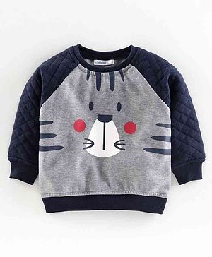 Babyoye Cotton Full Sleeves Sweatshirt Cat Print - Grey