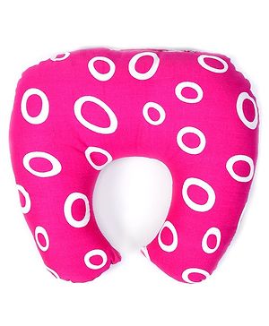 Babyhug Cotton Baby Pillow with Neck Support Circle Print - Pink Babyhug Cotton Baby Pillow with Neck Support Circle Print - Pink