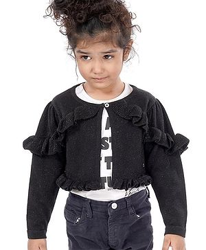 Babyoye Full Sleeves Ruffled Shrug - Black