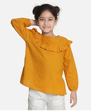 Aww Hunnie Full Sleeves Ruffle Detailed Solid Top - Yellow