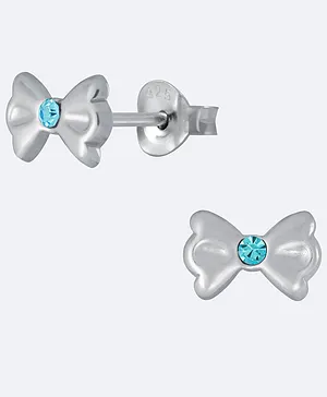 Aww So Cute Bow Design Sterling Silver Studded Earrings - Silver