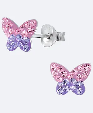 Aww So Cute Butterfly Design Sterling Silver Stud Earrings - Multi-Color
