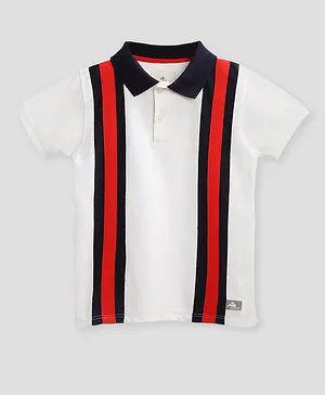 Cherry Crumble By Nitt Hyman Half Sleeves Vertical Stripe Polo T-Shirt - White & Red
