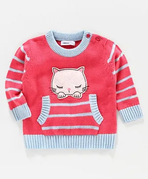 Babyoye Full Sleeves Sweater Kitty Patch - Pink