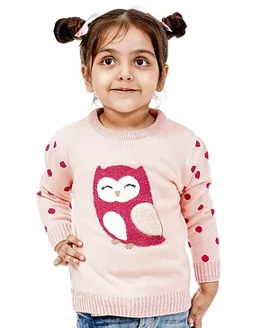 Babyoye Full Sleeves Sweater Owl Patch - Light Pink