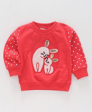 Babyoye Brushed Fleece Full Sleeves Sweatshirt Animal Embroidery - Coral