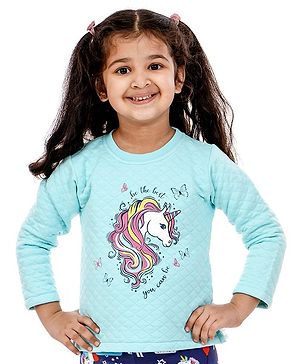 Babyoye Brushed Fleece Full Sleeves Sweatshirt Unicorn Print - Blue