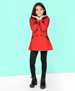 Naughty Ninos Full Sleeves Solid Trench Coat - Red