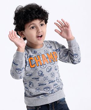 Babyhug Full Sleeves Sweatshirt Champ Print - Grey
