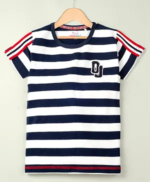 Young Birds Half Sleeves Striped T-Shirt - Navy Blue & White