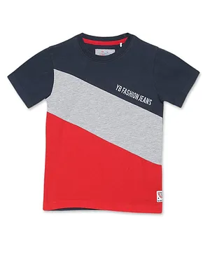 Young Birds Short Sleeves Three-Color Athletic T-Shirt - Red Navy Blue & Grey