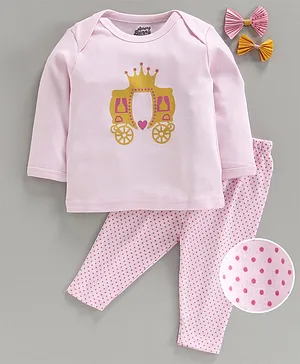Spring Bunny Full Sleeves Crown Print Night Suit - Light Pink