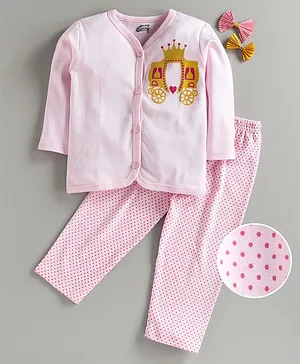 Spring Bunny Full Sleeves Crown Printed Night Suit - Light Pink