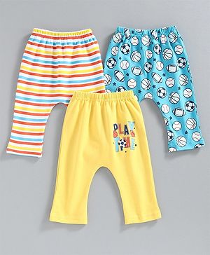 Babyhug Diaper Leggings Ball Print Pack of 3 - Blue Yellow