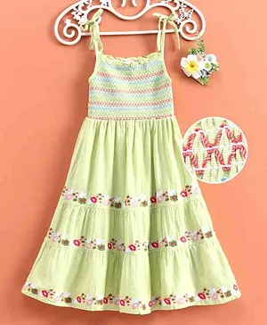 Global Desi Girl Flower Embroidered Sleeveless Dress - Lime Green