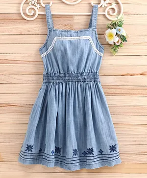 Global Desi Girl Sleeveless Embroidered Dress - Blue