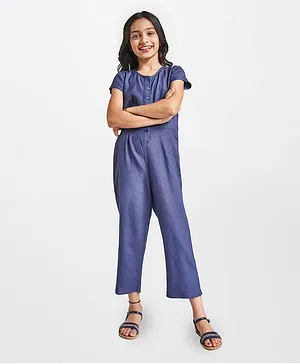 Global Desi Girl Solid Half Sleeves Jumpsuit - Navy