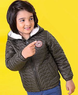Babyhug Full Sleeves Quilted Hooded Jacket - Olive - 9-12M Green
