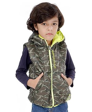 Babyhug Sleeveless Hooded Quilted Jacket Camouflage Print - Green