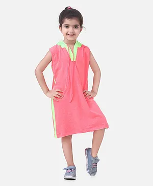 Lilpicks Couture Sleeveless Solid Colour Hooded Dress - Neon Pink