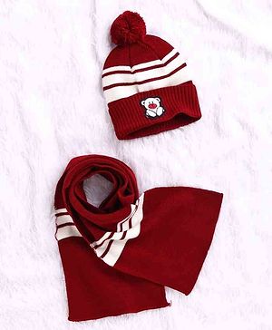 Babyhug Woollen Cap With Muffler Red - Diameter 11.5 cm - 2-6Y Red