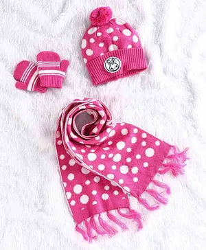 Babyhug Woollen Cap & Gloves With Muffler Pink - Diameter 11.5 cm