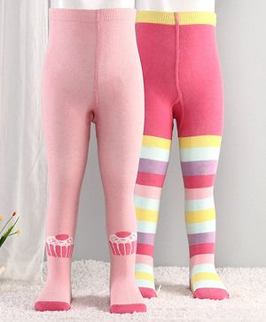 Cutewalk By Babyhug Anti-Bacterial Footed Tights Stripes Design Pack of 2 - Pink