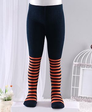 Cute Walk by Babyhug Anti-bacterial Striped Footed Tights - Dark Navy Blue