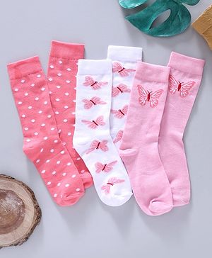 Pine Kids Mid Calf Length Anti-bacterial Socks Polka Dot Design Pack of 3 - Pink
